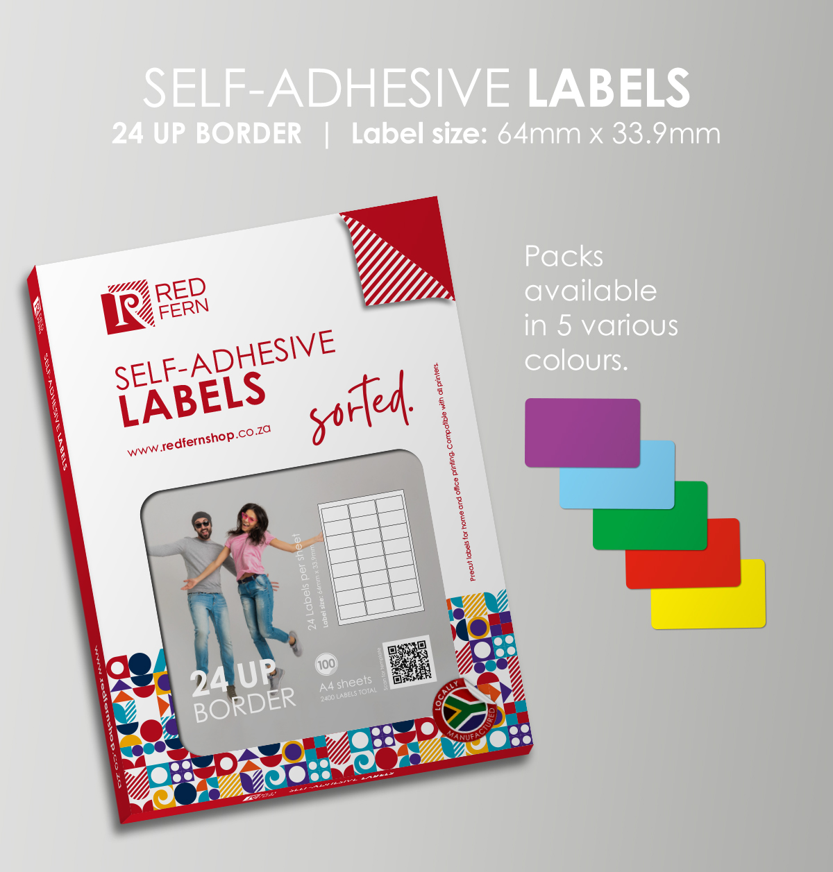 Bordered 24up A4 Self-Adhesive Colour Labels - Redfern | Sou